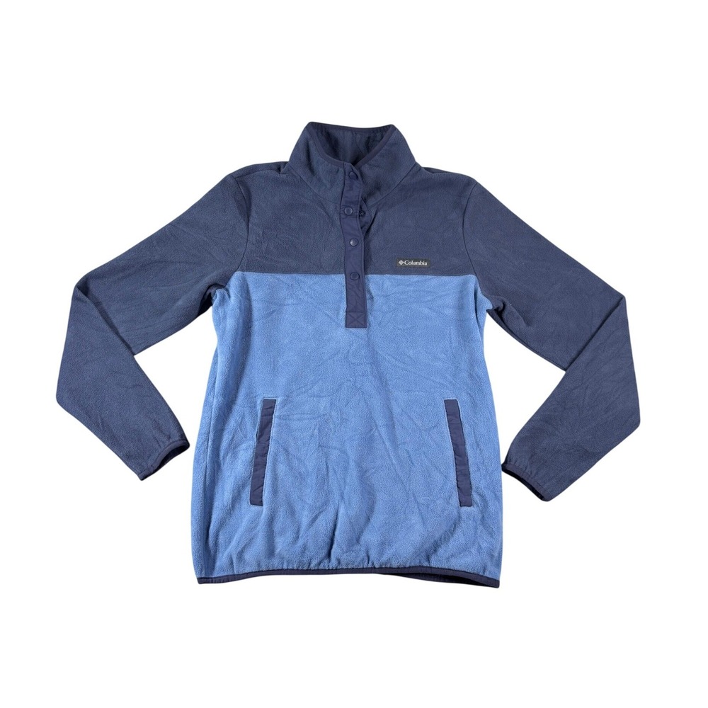 Columbia Benton Springs Fleece Pullover Blue Color Block Snap Neck Size Small